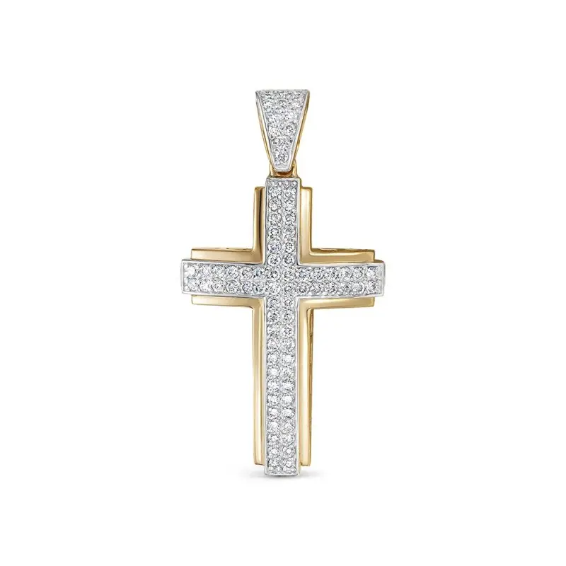 Подвеска декоративный крест из комбинированного золота