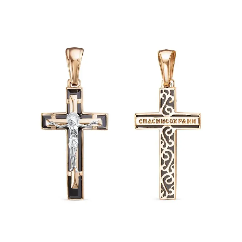 Подвеска крест из комбинированного золота