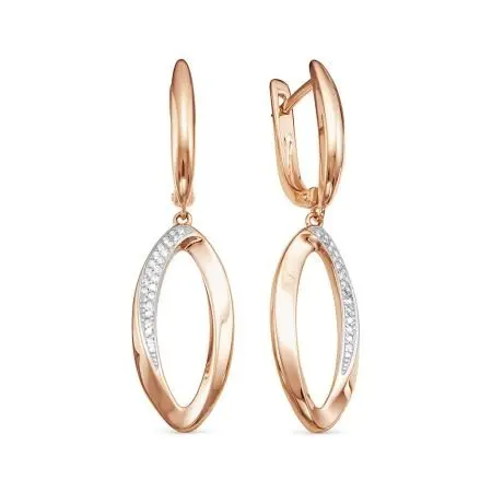 Серьги подвесные из комбинированного золота