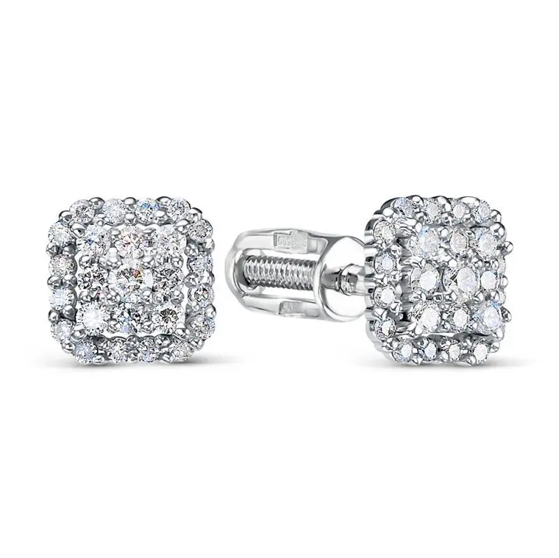 Серьги пуссеты из желтого золота с черными бриллиантами, коньячными