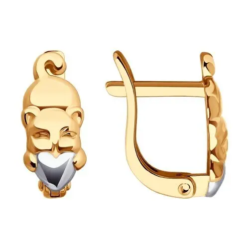 Серьги детские из комбинированного золота