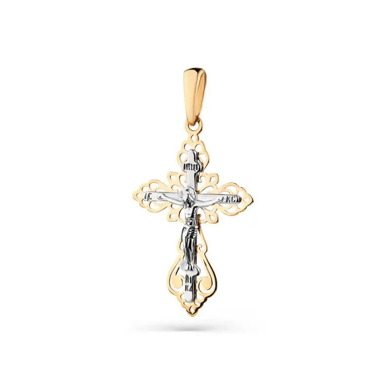 Подвеска крест из комбинированного золота