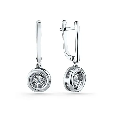 Серьги подвесные из белого золота