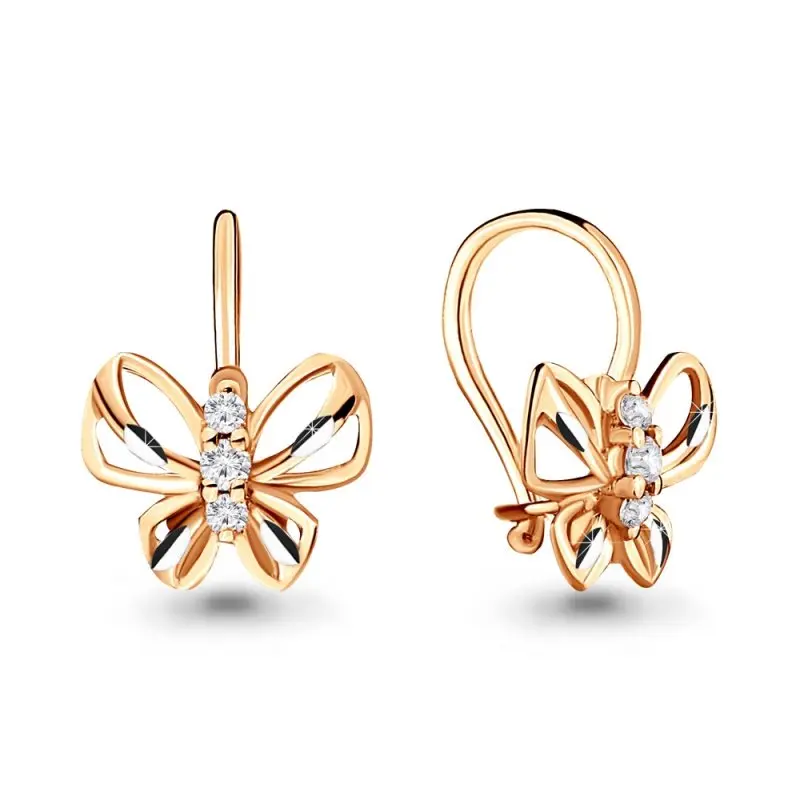 Серьги детские из комбинированного золота с фианитами