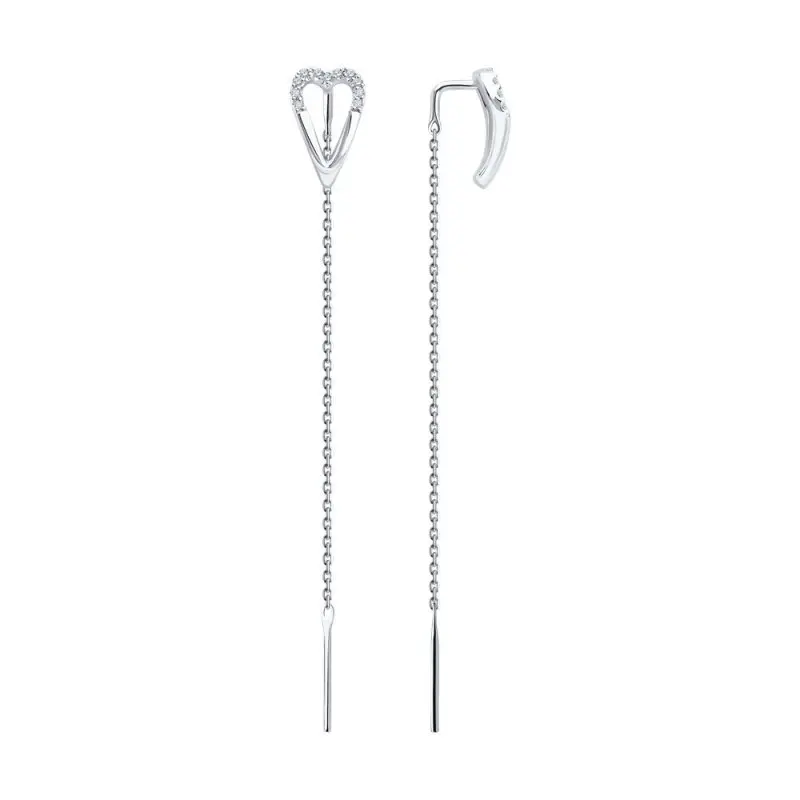 Серьги цепочки из белого золота