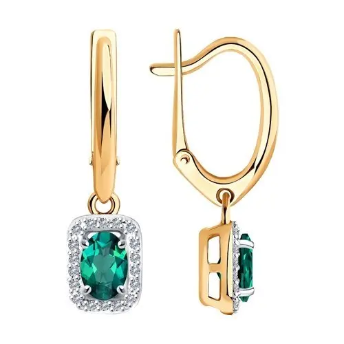 Серьги подвесные из комбинированного золота