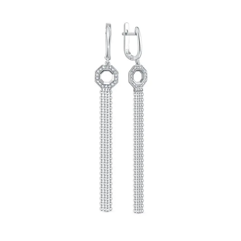 Серьги подвесные из белого золота