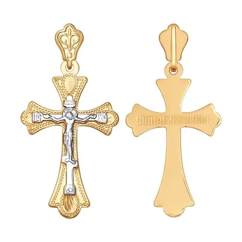 Подвеска крест из комбинированного золота