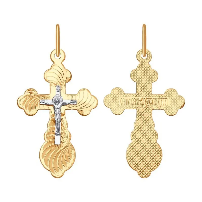 Подвеска крест из комбинированного золота