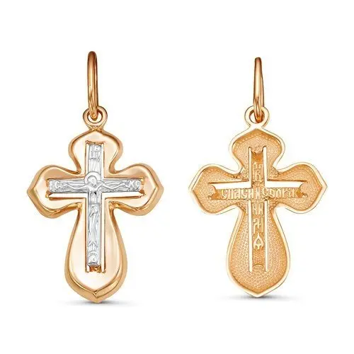 Подвеска крест из комбинированного золота