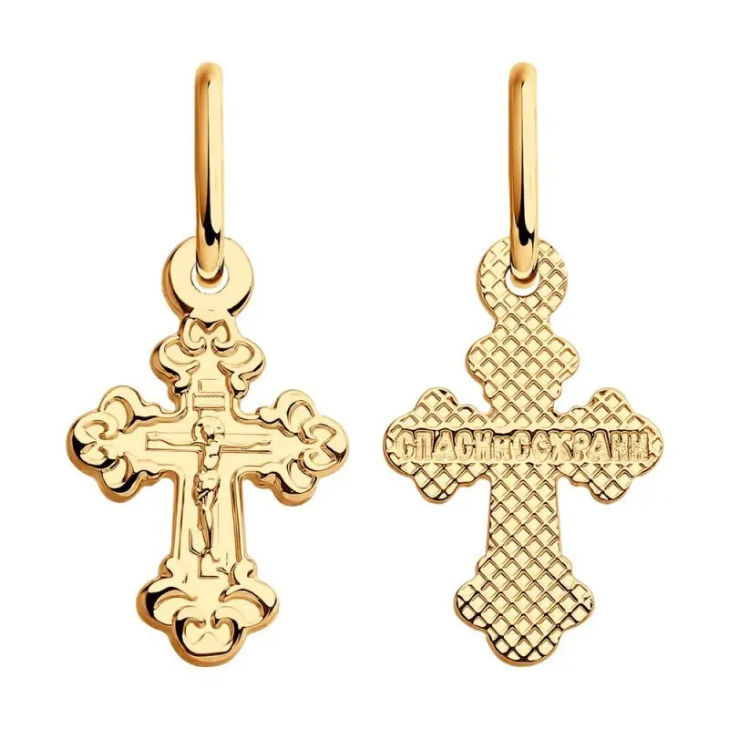 Подвеска крест из красного золота