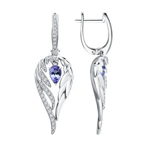 Серьги подвесные из белого золота