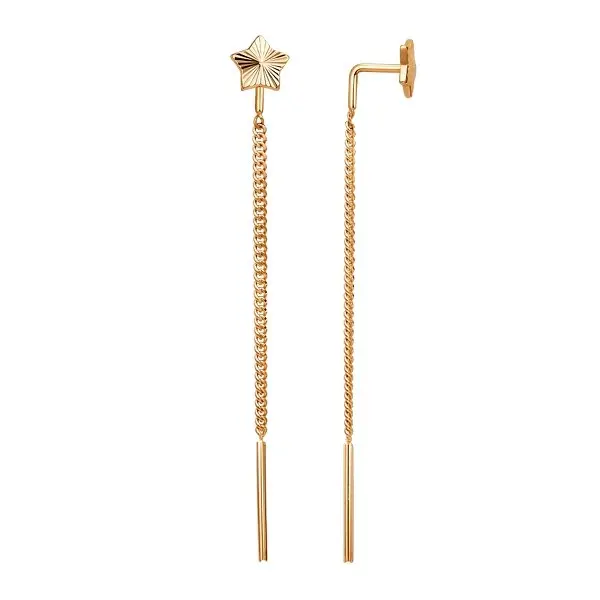 Серьги цепочки из красного золота