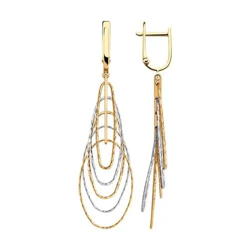 Серьги подвесные из комбинированного золота