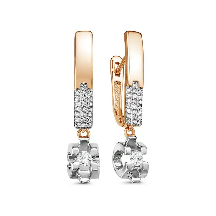 Серьги подвесные из комбинированного золота