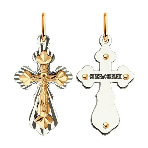 Подвеска крест из комбинированного золота