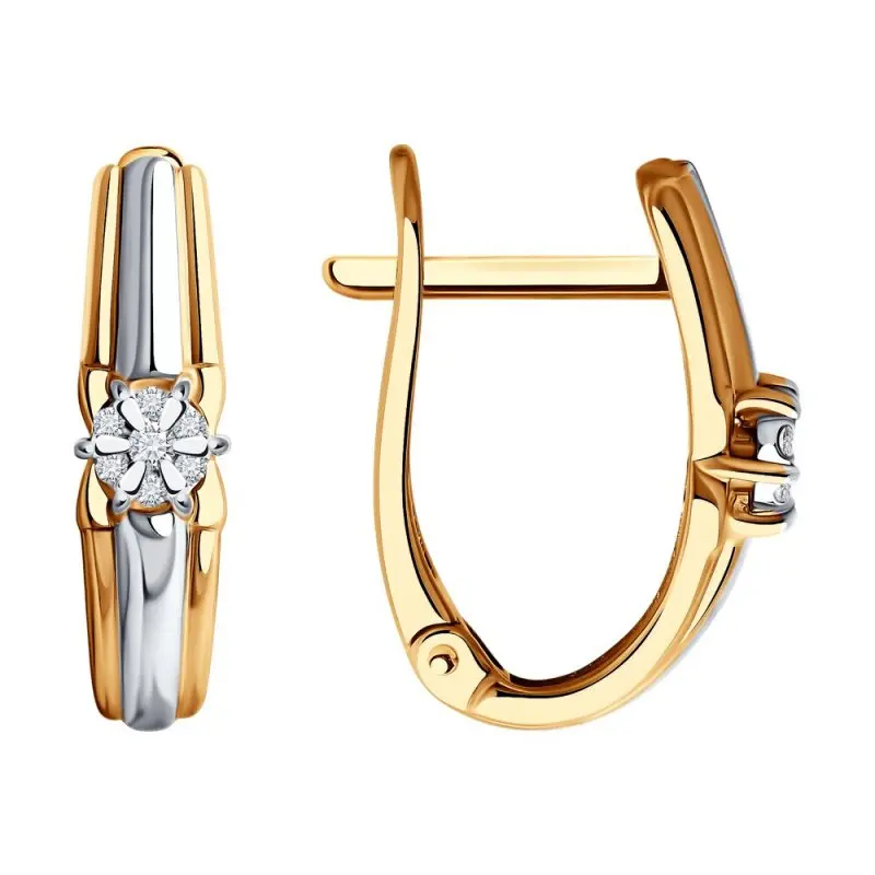 Серьги с английским замком из комбинированного золота