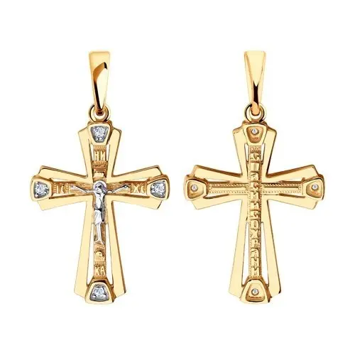 Подвеска крест из комбинированного золота