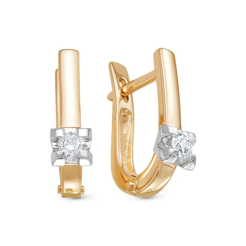 Серьги с английским замком из комбинированного золота