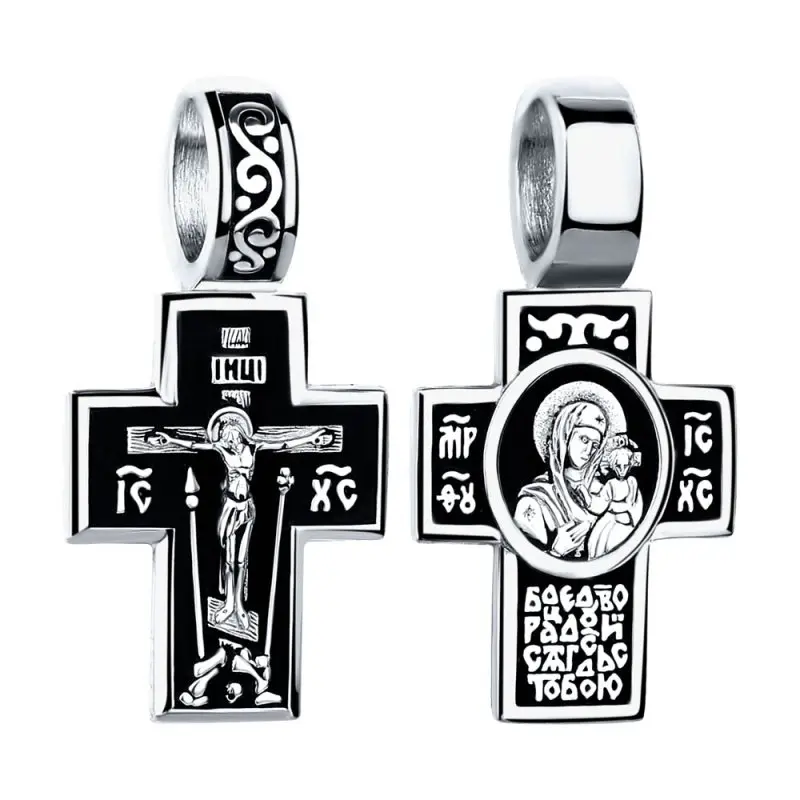 Подвеска крест из черного серебра