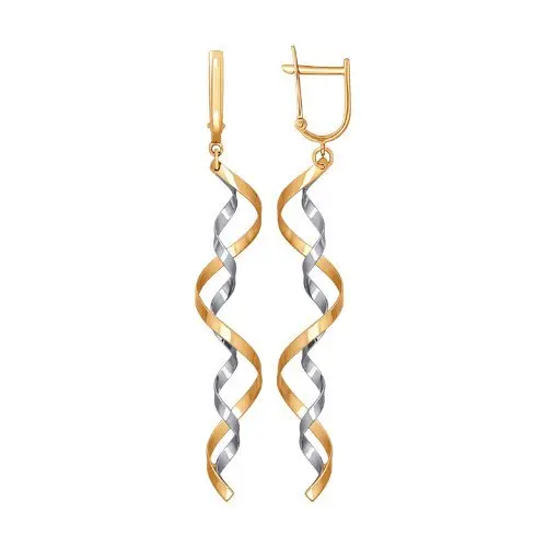 Серьги подвесные из комбинированного золота