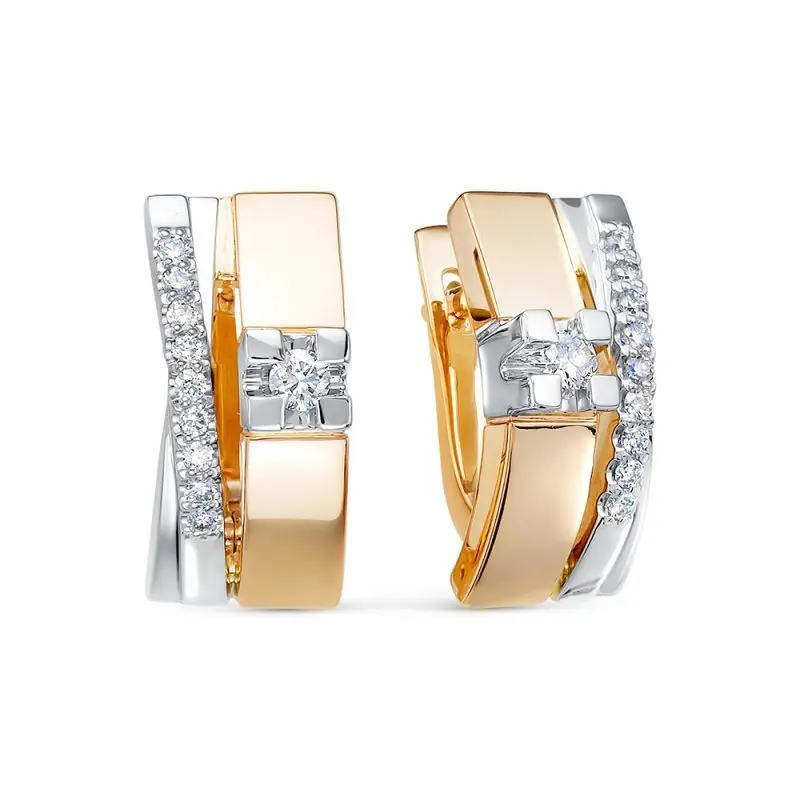 Серьги с английским замком из комбинированного золота