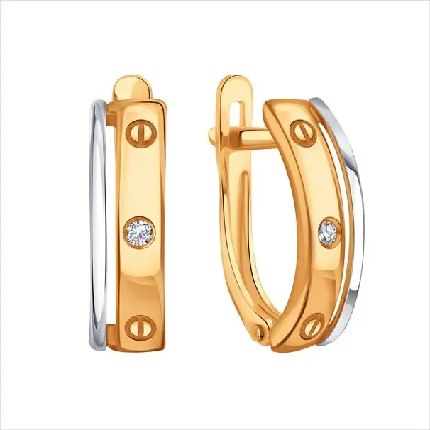 Серьги с английским замком из комбинированного золота