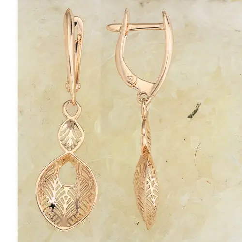 Серьги подвесные из красного золота