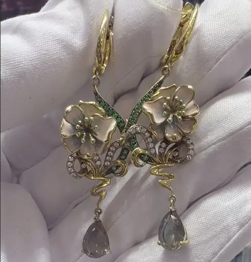 Серьги подвесные из позолоты