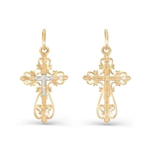 Подвеска крест из комбинированного золота