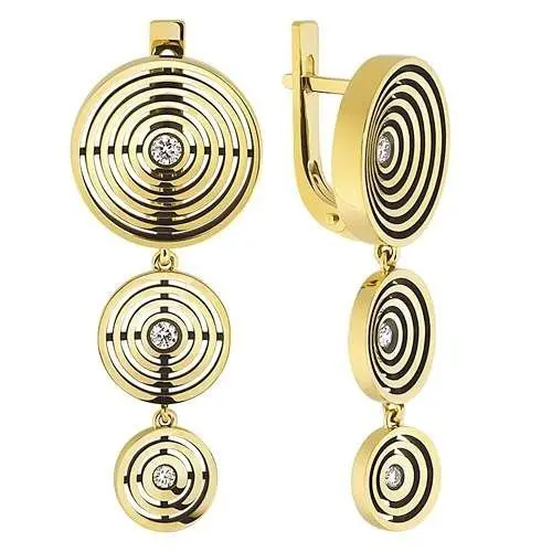 Серьги подвесные из желтого золота