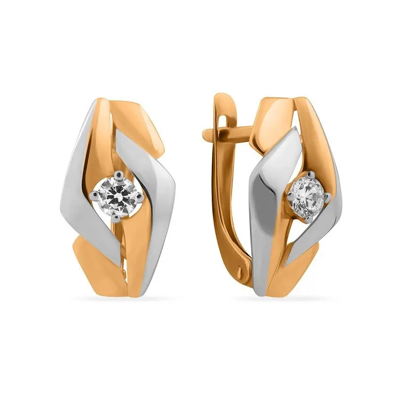 Серьги с английским замком из комбинированного золота