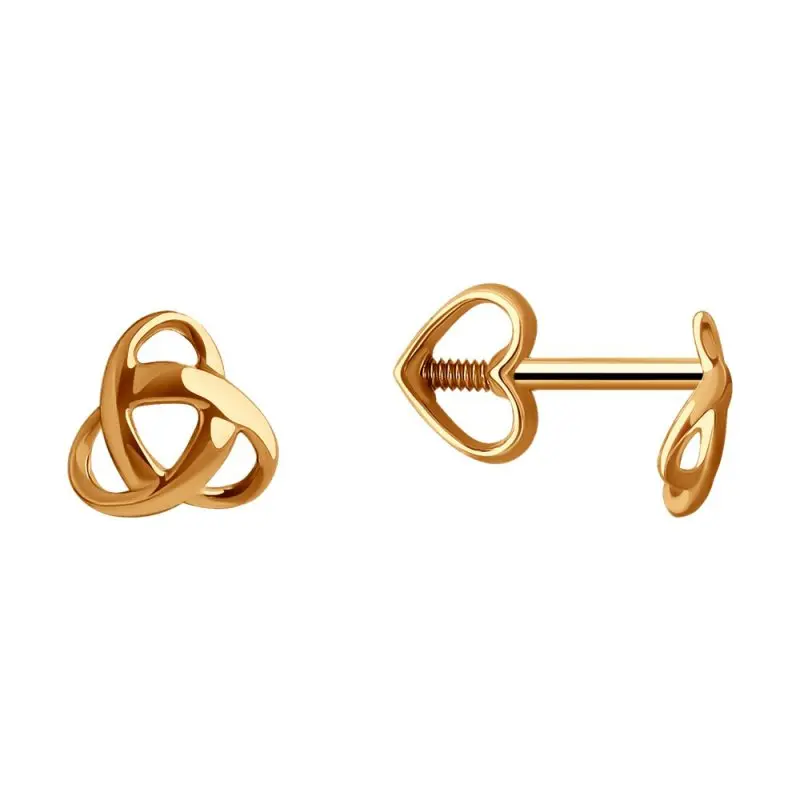 Серьги пуссеты из красного золота