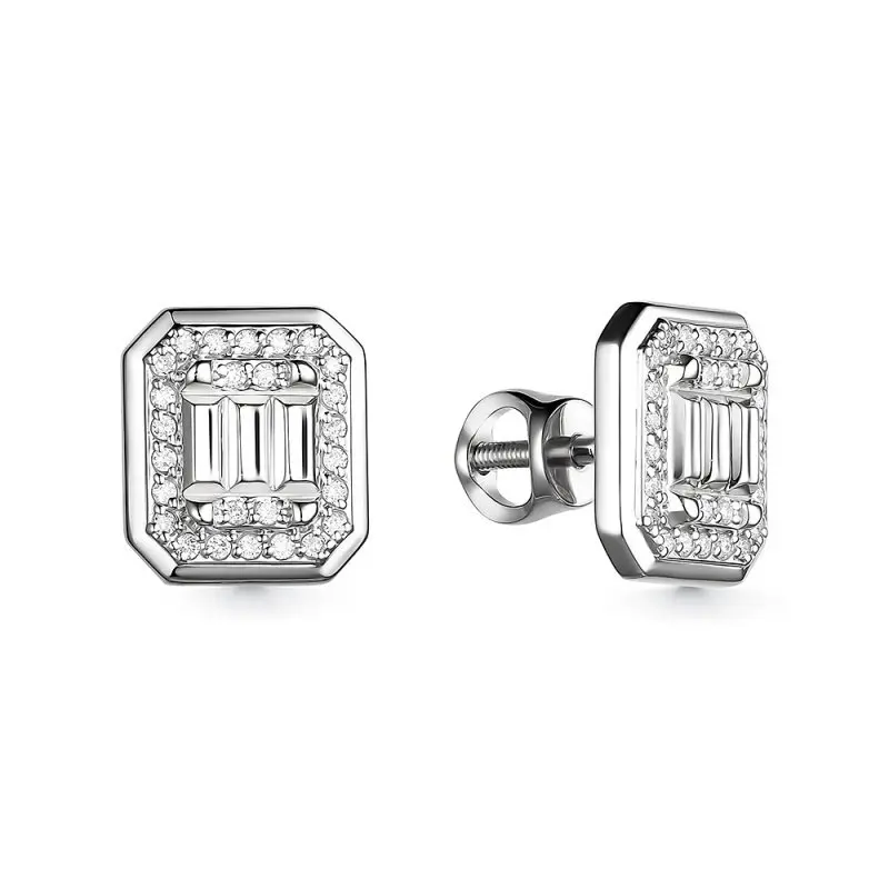 Серьги пуссеты из белого золота