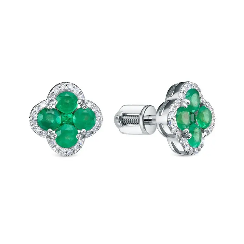 Серьги пуссеты из белого золота