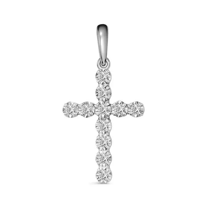 Подвеска декоративный крест из белого золота вид 1