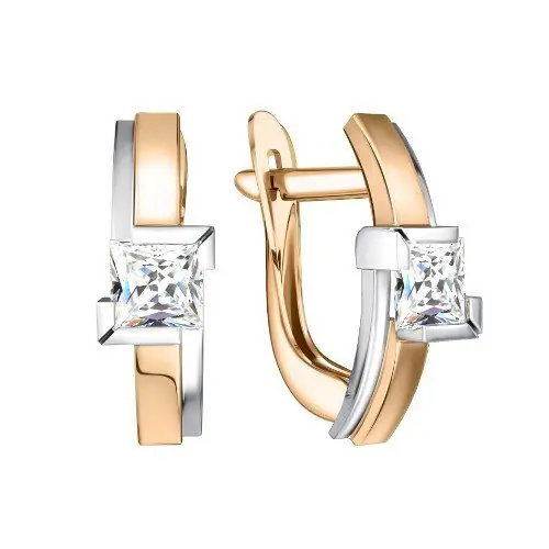 Серьги с английским замком из комбинированного золота