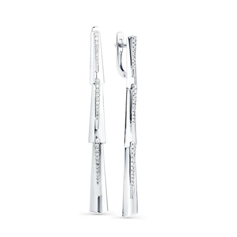 Серьги подвесные из белого золота