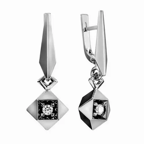 Серьги подвесные из белого золота