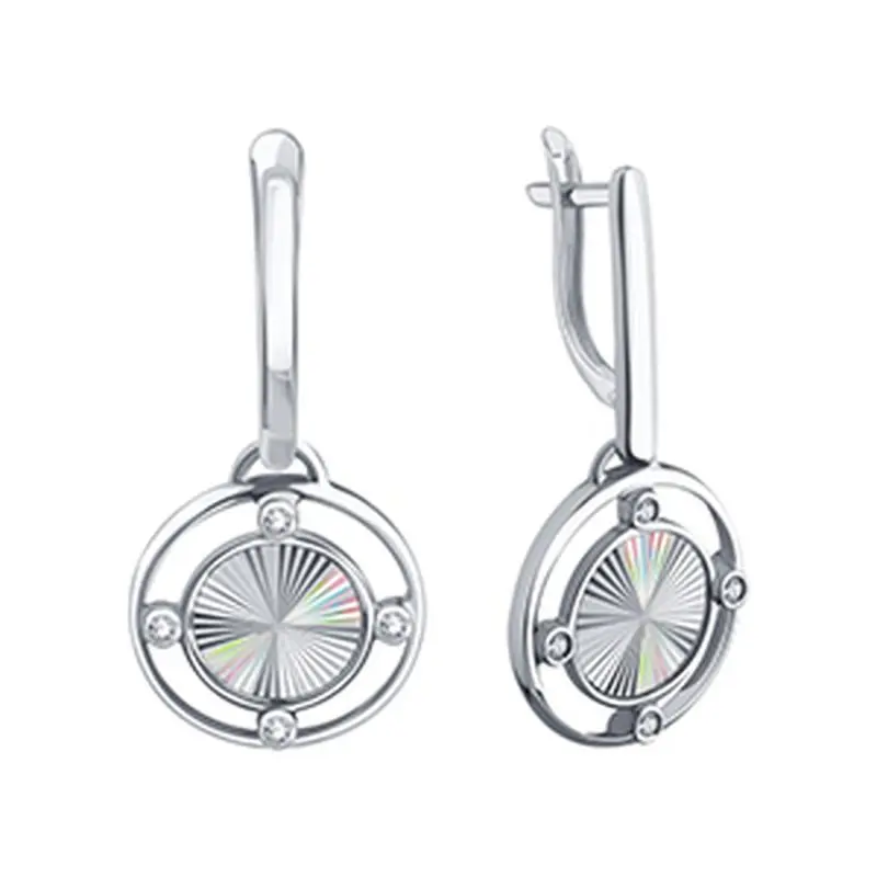 Серьги подвесные из белого золота