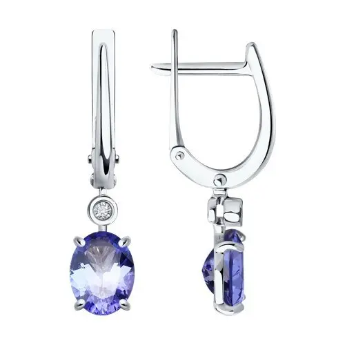 Серьги подвесные из белого золота