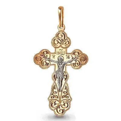 Подвеска крест из комбинированного золота