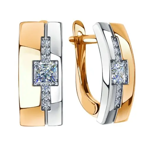 Серьги с английским замком из комбинированного золота