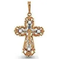 Подвеска крест из комбинированного золота