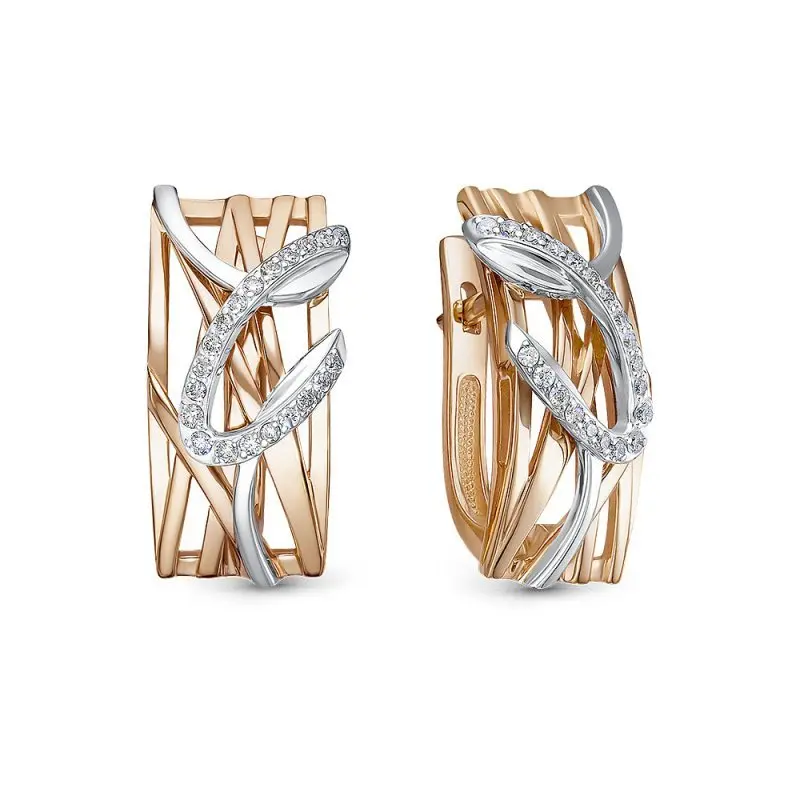 Серьги с английским замком из желтого золота с бриллиантами