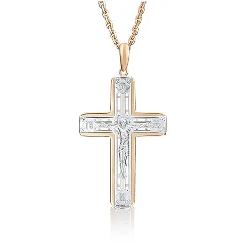 Подвеска крест из комбинированного золота