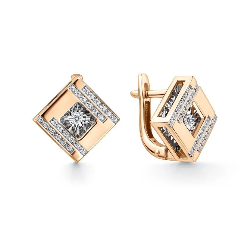 Серьги с английским замком из комбинированного золота