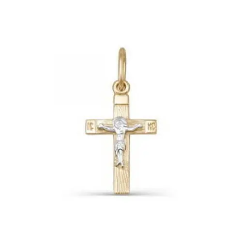 Подвеска крест из комбинированного золота