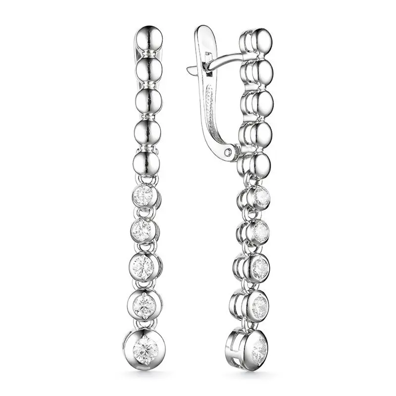 Серьги подвесные из белого золота