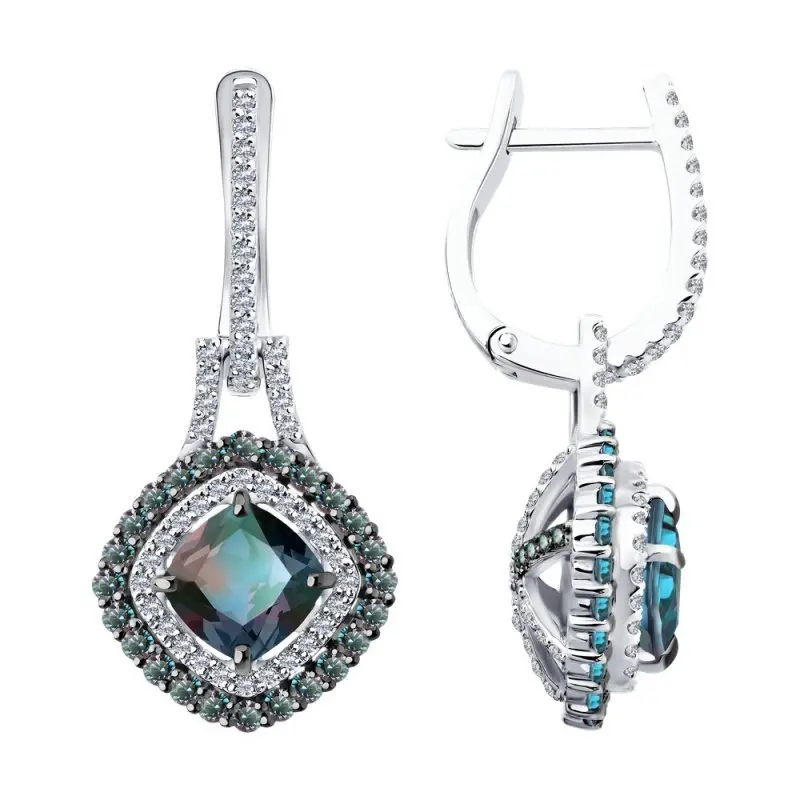 Серьги подвесные из белого золота